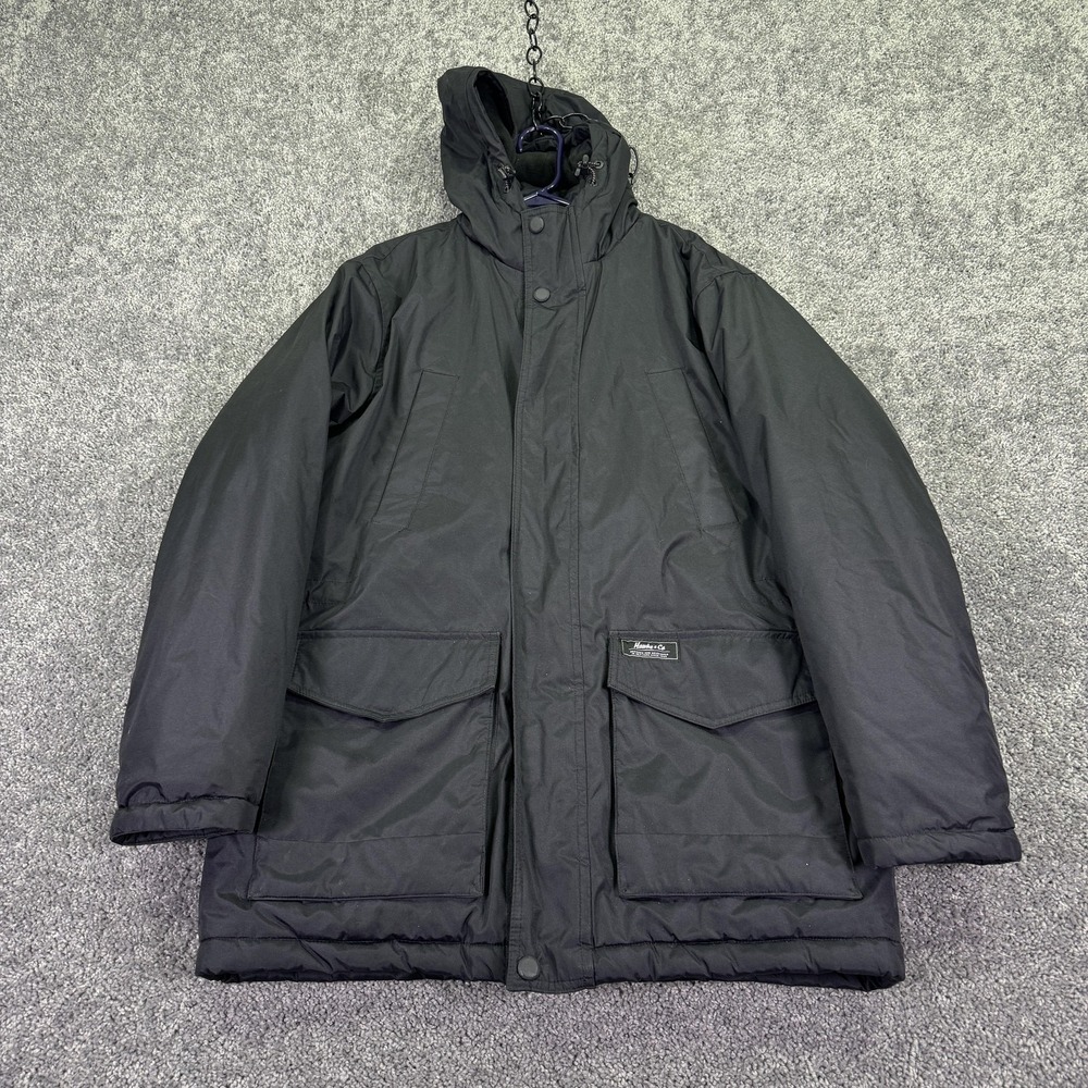 Hawke & Co Coat Mens Medium Black Parka Full Zip Hooded Insulated Winter
